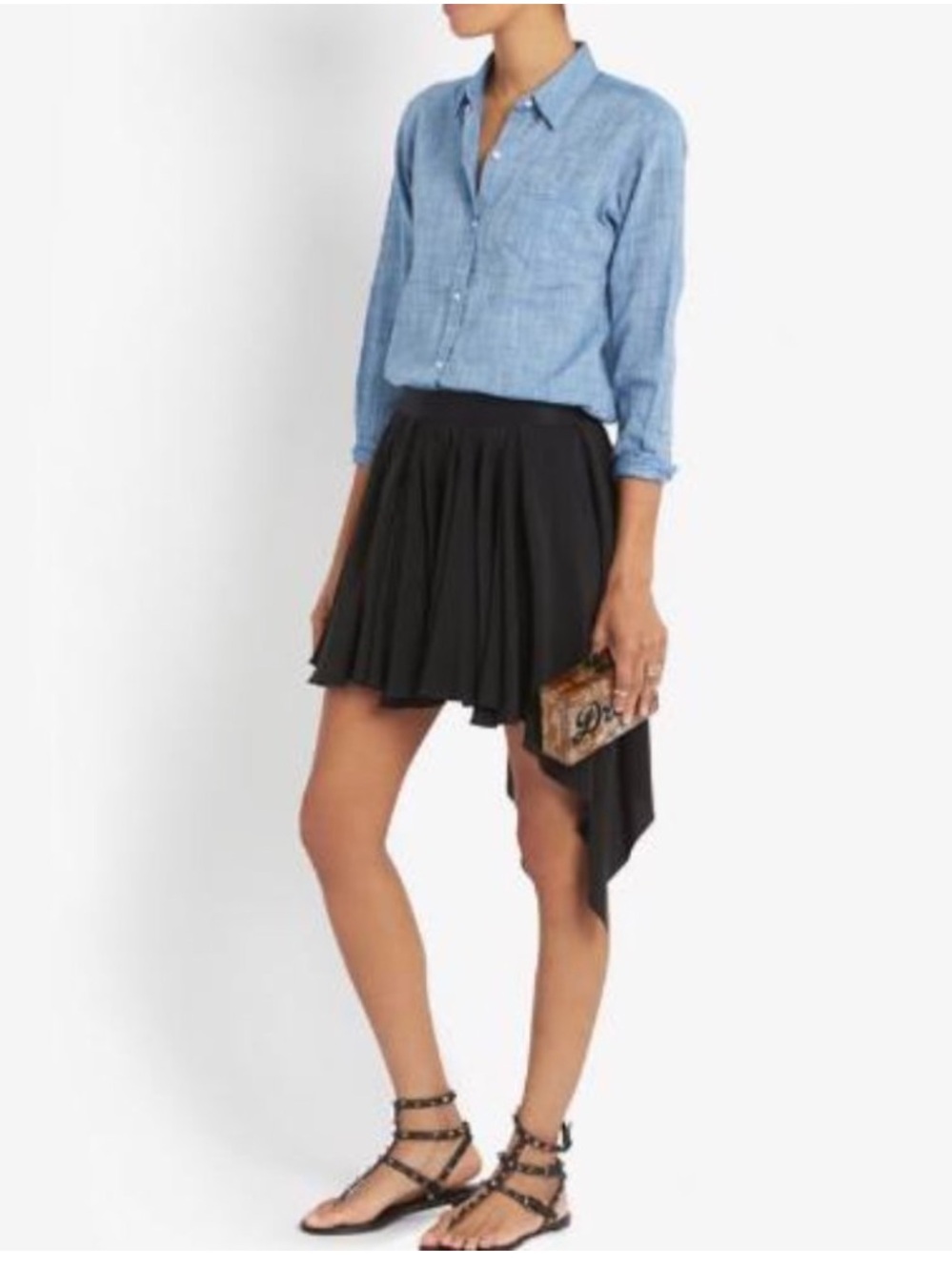 Nili Lotan Chambray Long Sleeve Button Down Blouse XS